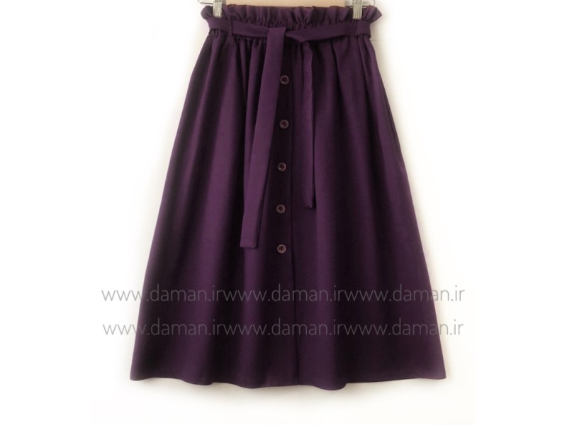 دامن جلو دکمه بادمجانی قد 75