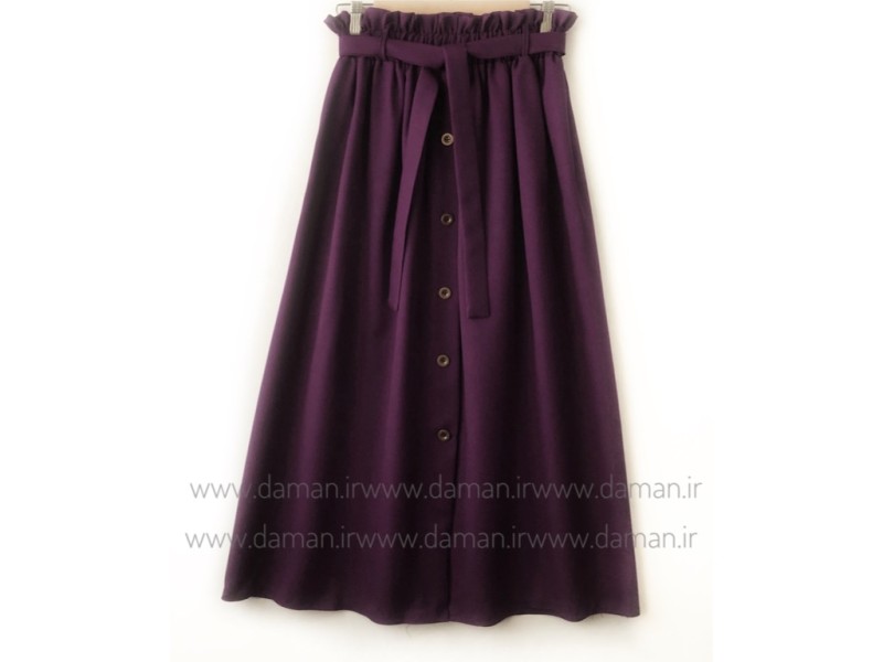 دامن جلو دکمه  بادمجانی  قد 90