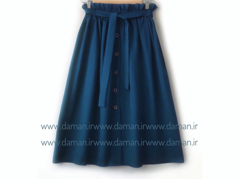 دامن جلو دکمه آبی نفتی  قد 75