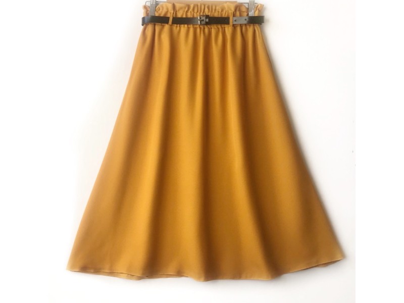 دامن  کلوش خردلی کد A با کمربند قد 75