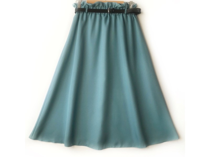 دامن  کلوش سبزابی کد A با کمربند قد 75