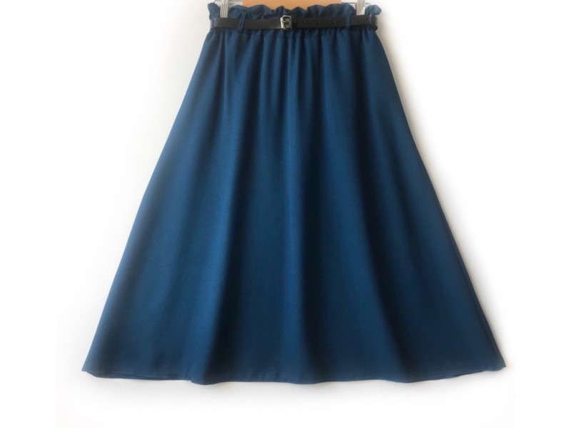 دامن  کلوش ابی نفتی کد A با کمربند قد 75