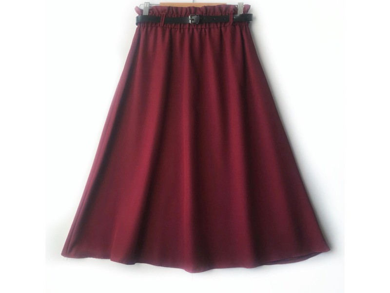 دامن  کلوش زرشکی کد A با کمربند قد 75