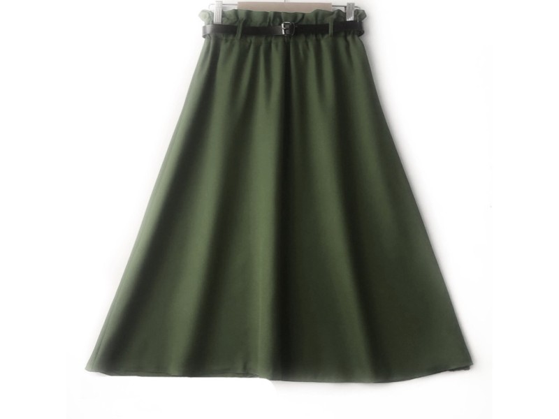 دامن  کلوش سبز کد A با کمربند قد 75