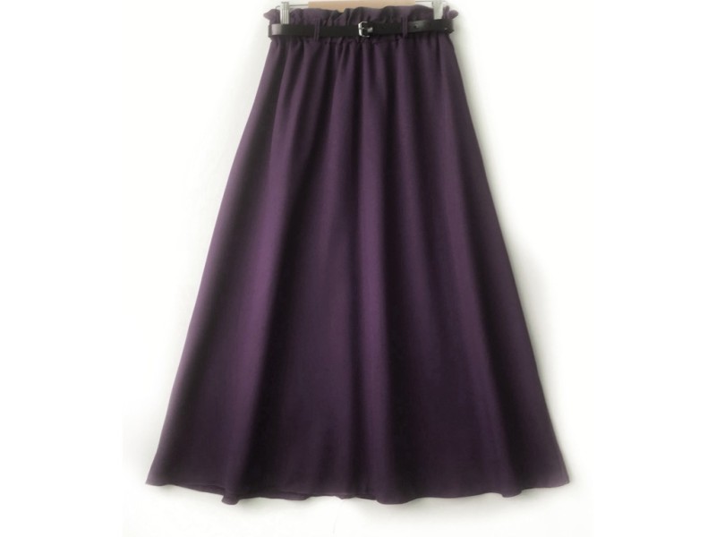 دامن  کلوش بادمجانی کد A با کمربند قد 90