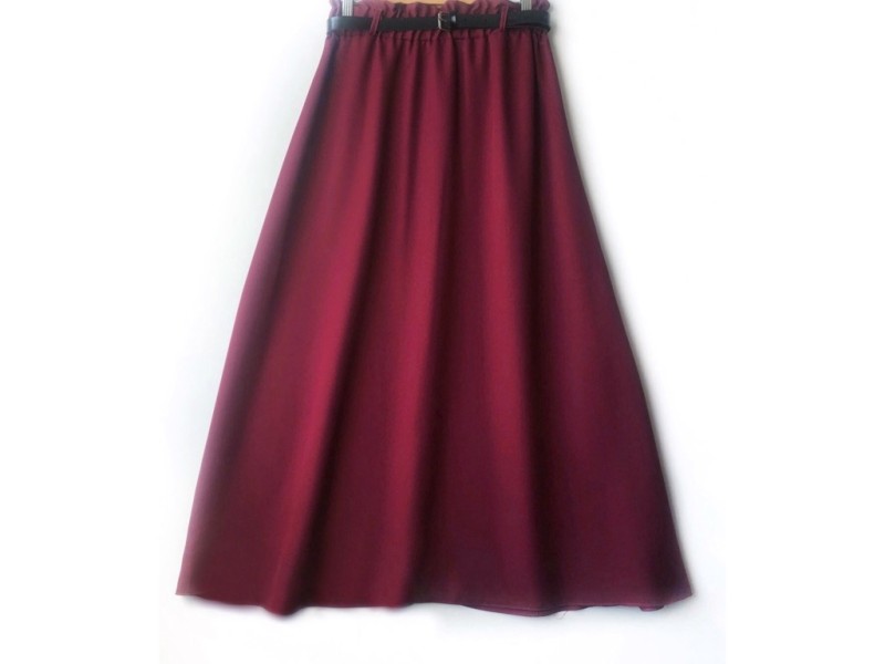 دامن  کلوش زرشکی کد A با کمربند قد 90