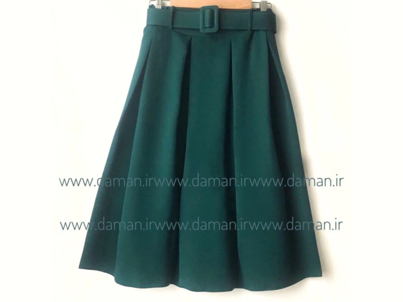 دامن پیلی با کمربند  سبز  قد 70