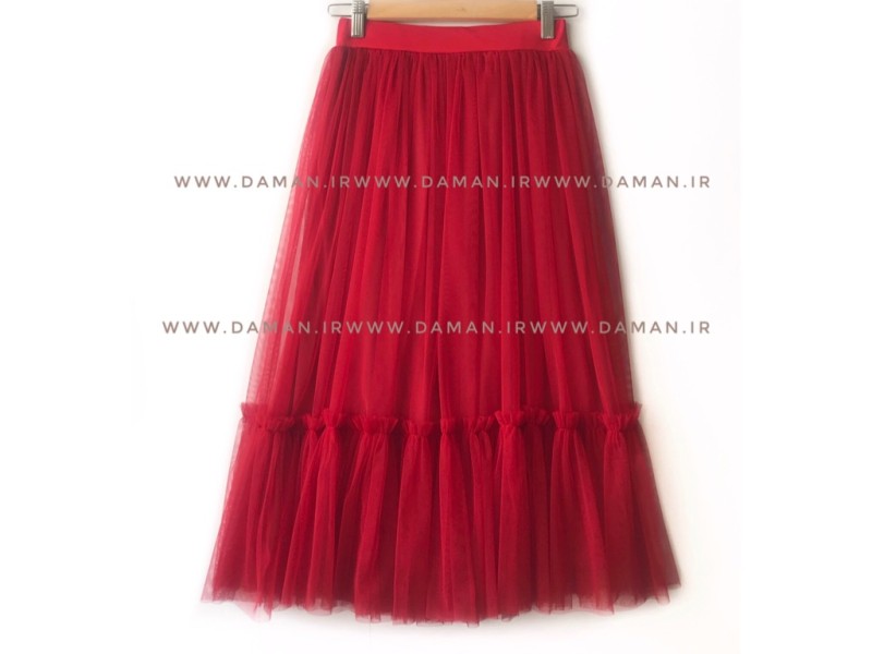 دامن پله دار قرمز کوتاه   ( قد 75 )