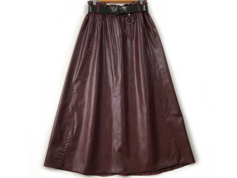 دامن  چرم  زرشكي مارون  قد   90  با کمربند
