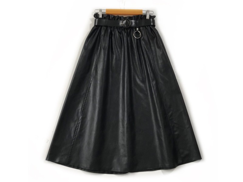 دامن  چرم  مشكي قد 85  با کمربند