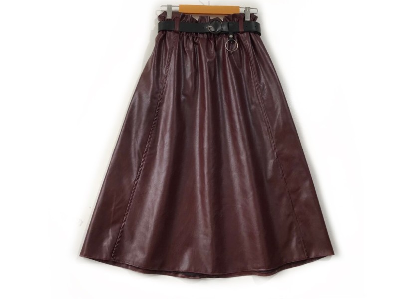 دامن  چرم   زرشكي مارون قد  80  با کمربند