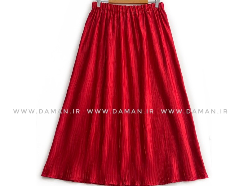 دامن پلیسه ساتن قرمز قد 90
