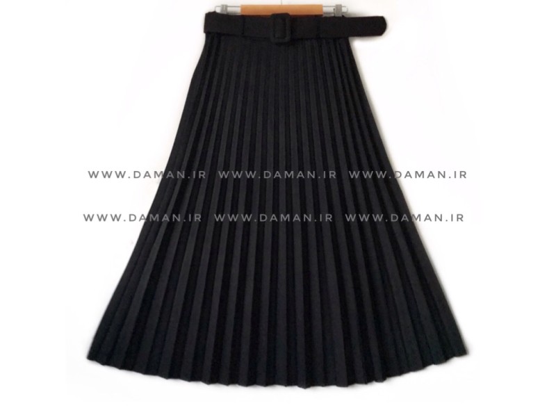 دامن پلیسه   قد  ۸۰ با کمربند روکش پارچه  مشکی
