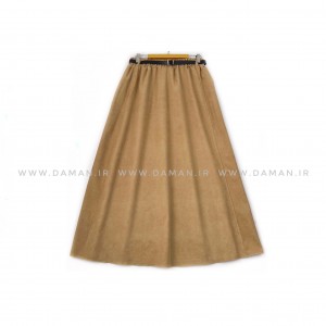 دامن مخمل کبریتی  نخودی  قد 80  با کمربند کد ( 111 )