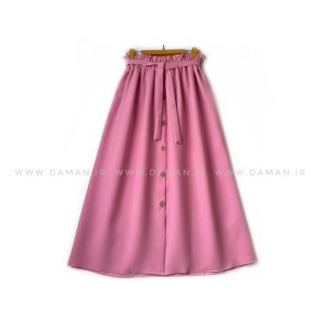 دامن دکمه دار  صورتی باربی  قد 90  با کمربند