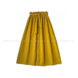 دامن دکمه دار  خردلی  قد 90  با کمربند کد ( 44 )