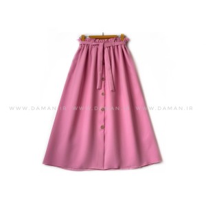 دامن دکمه دار  صورتی باربی  قد 80  با کمربند