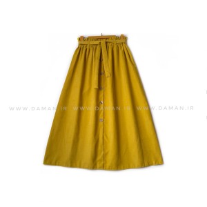 دامن دکمه دار خردلی  قد 80  با کمربند کد ( 44 )