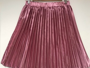 دامن پلیسه صورتی کالباسی ساتن قد 50