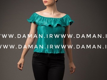 بلوز یقه قایقی فیروزه ای