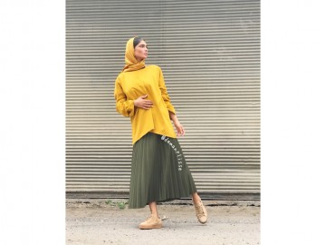 دامن پلیسه سبز قد 90