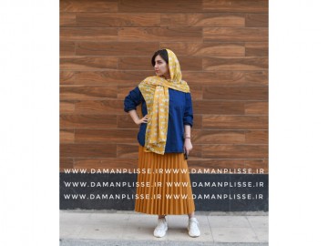 دامن پلیسه خردلی قد 90