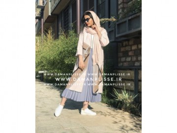 دامن پلیسه طوسی روشن قد 90