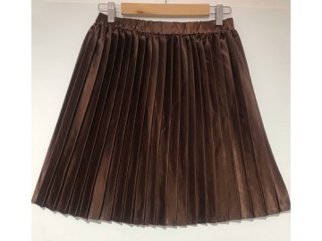 دامن پلیسه  ساتن قهوه ای قد 50