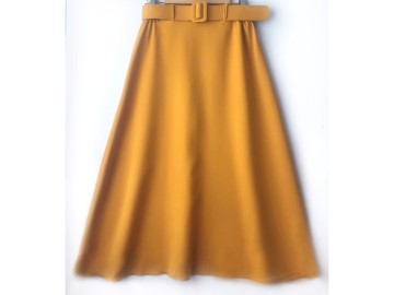 دامن  کلوش با  کمربند خردلی قد 90