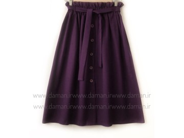 دامن جلو دکمه بادمجانی قد 75