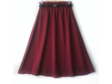 دامن  کلوش زرشکی کد A با کمربند قد 75