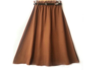 دامن  کلوش قهوه ای کد A با کمربند قد 75