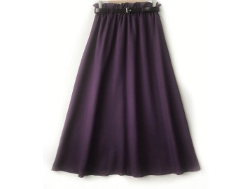 دامن  کلوش بادمجانی کد A با کمربند قد 90