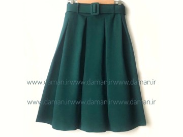دامن پیلی با کمربند  سبز  قد 70