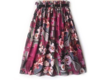 دامن گلدار با كمربند قد 75  کد (901)