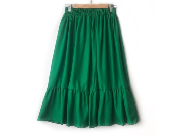 دامن حریر پله دار سبز  قد 75