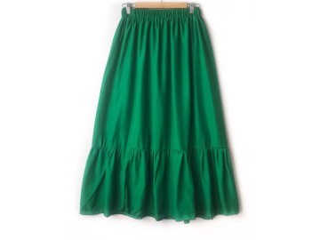 دامن حریر پله دار سبز  قد 90