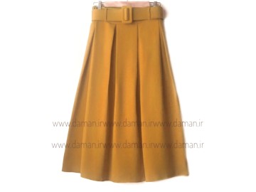 دامن پیلی خردلی با کمربند قد 90