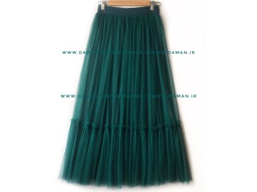 دامن پله دار سبز بلند ( قد 90 )