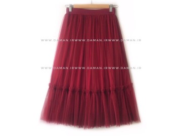 دامن پله دار زرشکی کوتاه  ( قد 75 )
