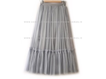 دامن پله دار طوسی روشن بلند  ( قد 90 )