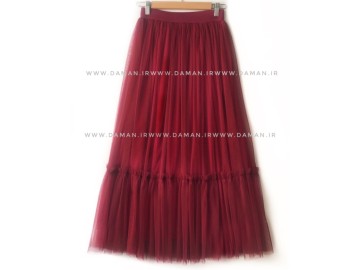 دامن پله دار زرشکی بلند ( قد 90 )