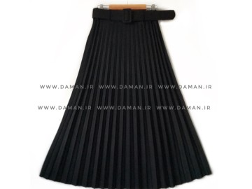 دامن پلیسه  مشکی قد ۹۰ با کمربند روکش پارچه