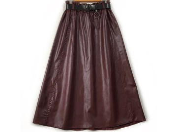 دامن  چرم  زرشكي مارون  قد   90  با کمربند