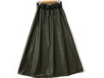 دامن  چرم  سبز قد   90  با کمربند