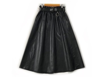 دامن  چرم  مشكي قد 85  با کمربند
