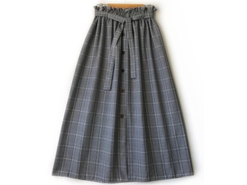 دامن جلو دکمه چهارخانه طوسي روشن   قد 90