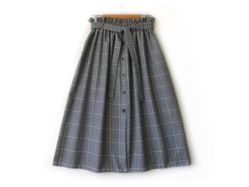 دامن جلو دکمه  چهارخانه طوسي  روشن  قد 75