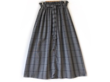 دامن جلو دکمه چهارخانه طوسي تيره  قد 90