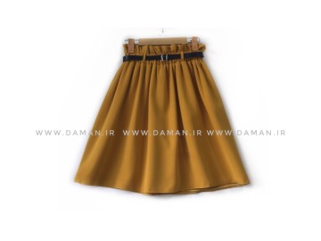 دامن قد 55 خردلي  با كمربند